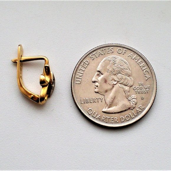 Vintage Soviet USSR Solid 18K 750 Yellow White Gold Diamond EARRINGS - Picture 4 of 8